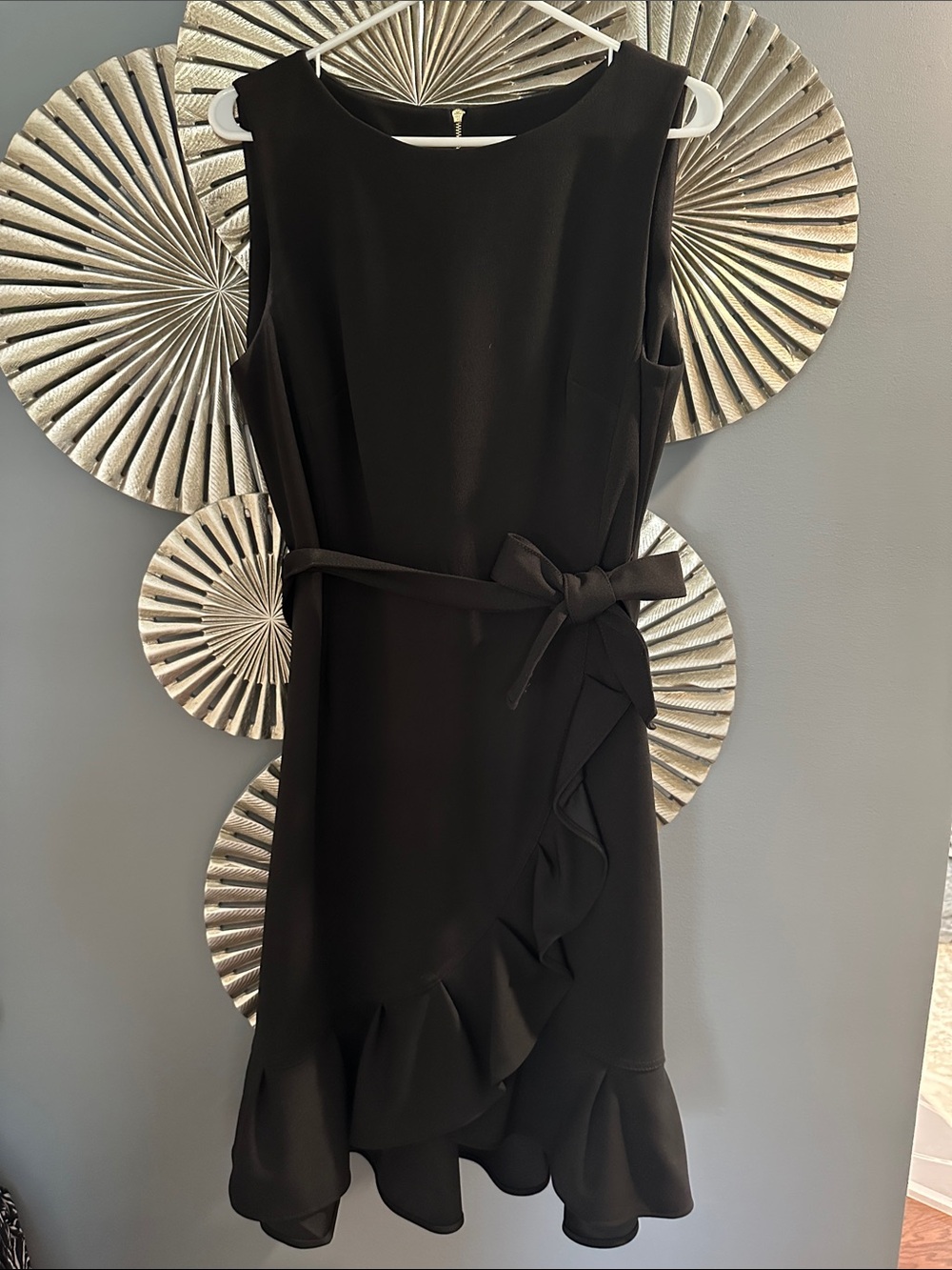 Calvin Klein Black Ruffle Tie-Waist Midi Dress